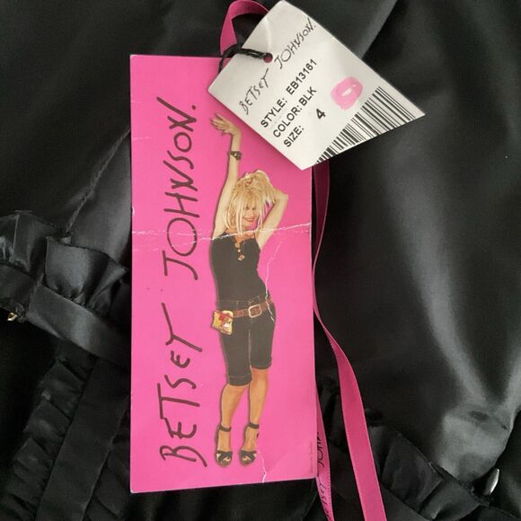 Betsey Johnson Black Cocktail Dress Bow Bustle Tail Rockabilly Goth Rocker 4 - Picture 7 of 11